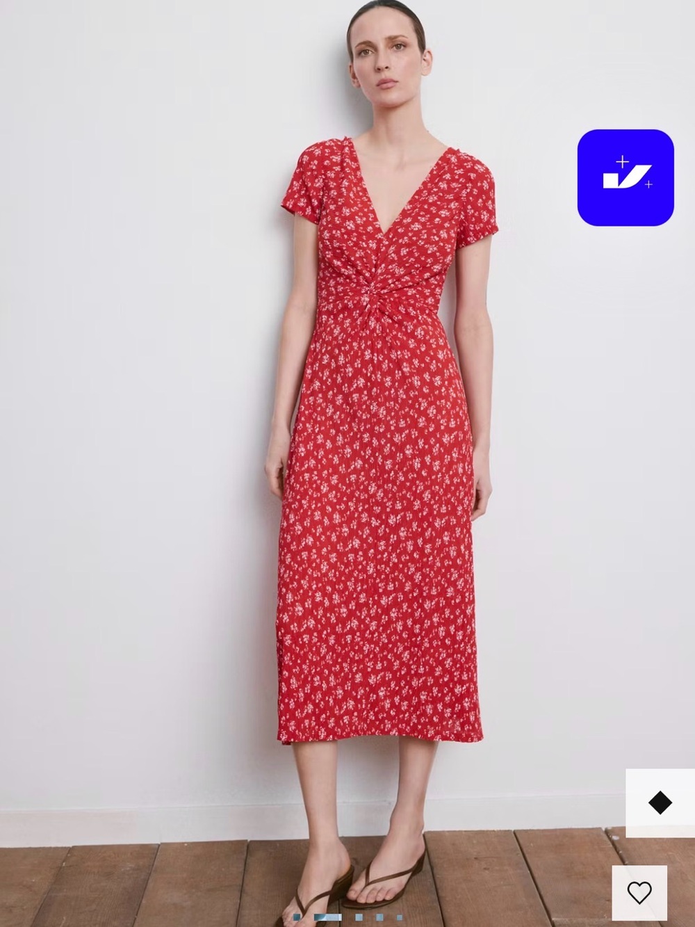 Mango PRINTED MIDI-DRESS red floral print  size 6
